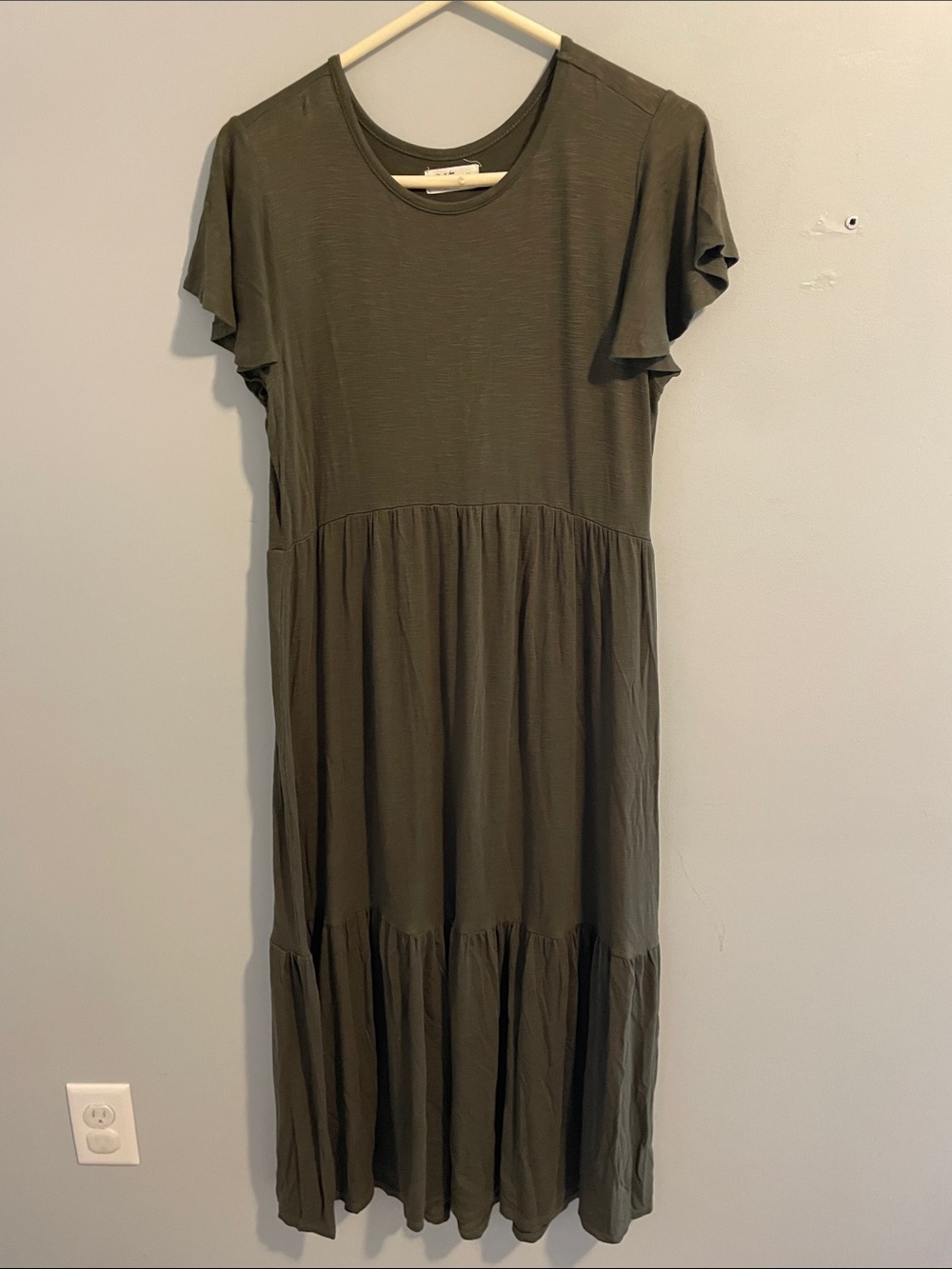 Women’s Olive Tiered Midi Dress - Unbranded